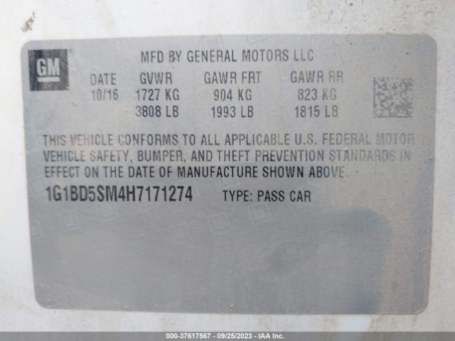 1G1BD5SM4H7171274 Chevrolet Cruze Lt Manual