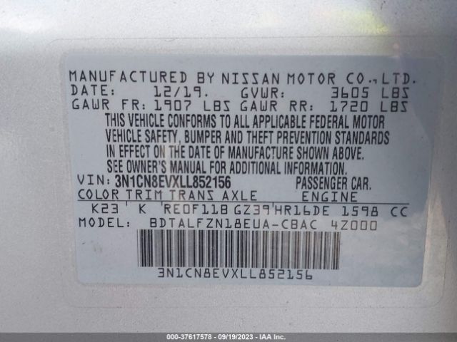 3N1CN8EVXLL852156 Nissan VERSA SV
