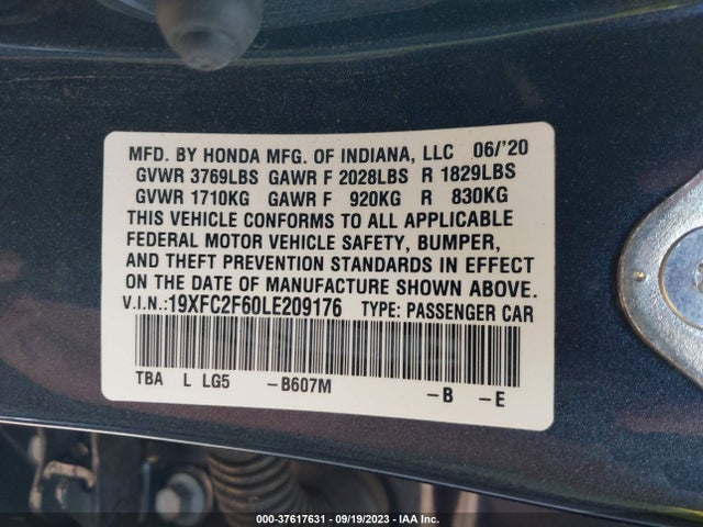 Honda Civic Sedan Lx 2020 19XFC2F60LE209176 Image 9