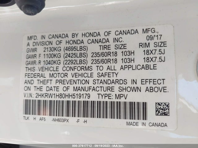 Honda Cr-v Ex-l 2017 2HKRW1H80HH519179 Image 9