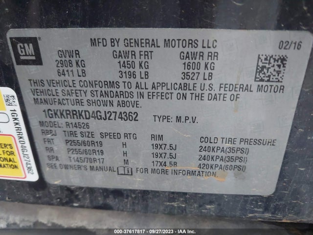 GMC Acadia Slt-1 2016 1GKKRRKD4GJ274362 Image 9