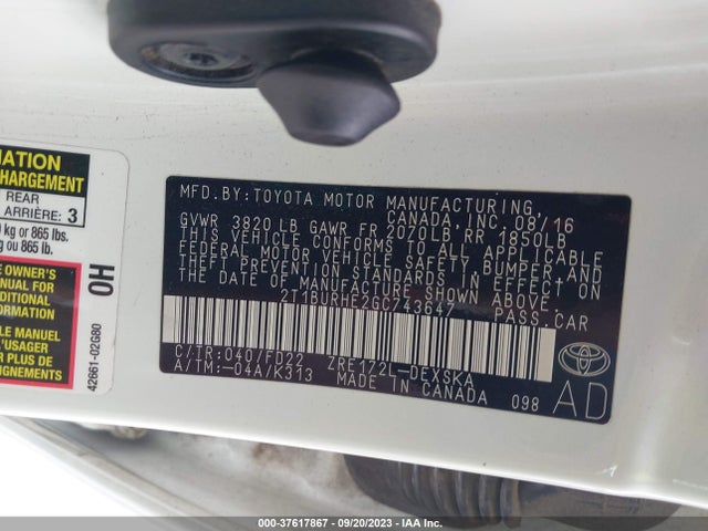 Toyota Corolla L/le/s/s Plus/le Plus 2016 2T1BURHE2GC743647 Image 9