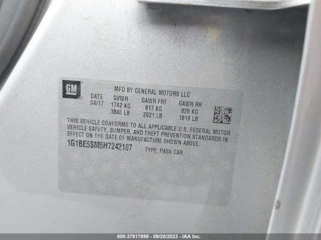 Chevrolet CRUZE LT 2017 1G1BE5SM5H7242107 Image 9