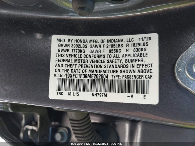 Honda CIVIC EX 2021 19XFC1F39ME202504 Image 9