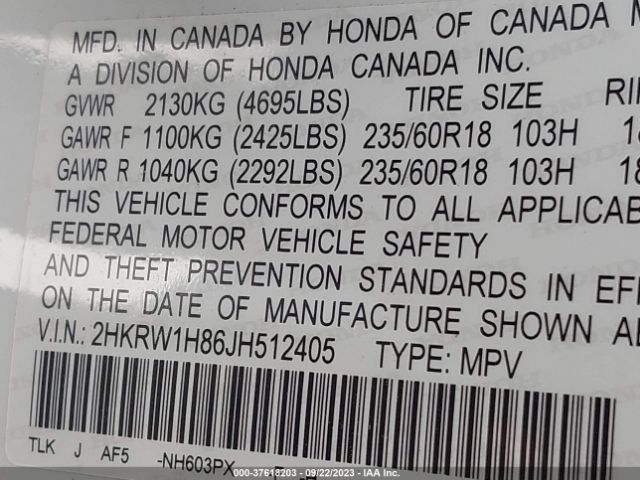 2HKRW1H86JH512405 Honda Cr-v Ex-l