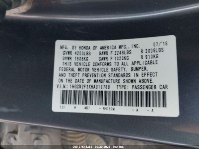 1HGCR2F3XHA019789 Honda Accord Sedan Lx
