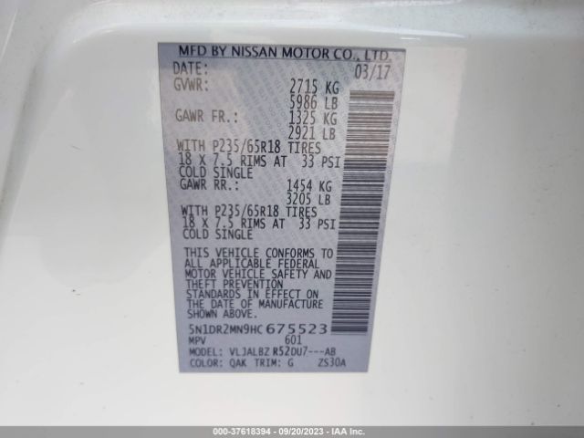 5N1DR2MN9HC675523 Nissan Pathfinder S