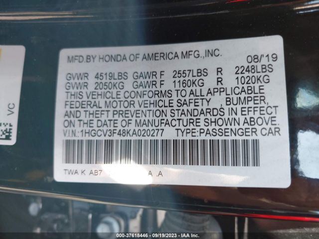 1HGCV3F48KA020277 Honda Accord Hybrid Ex