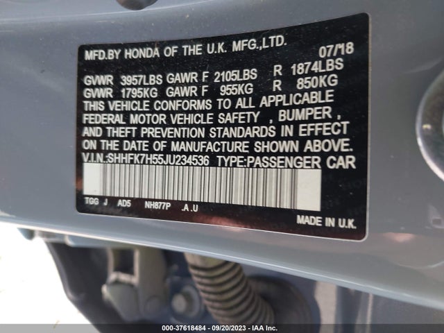 Honda Civic Hatchback Ex 2018 SHHFK7H55JU234536 Image 9