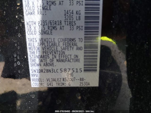 5N1DR2BN3LC587515 Nissan Pathfinder Sv 2wd