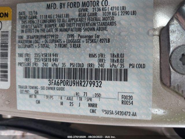 3FA6P0RU9HR279932 Ford FUSION HYBRID