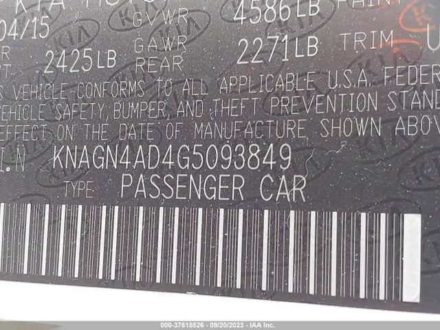 KIA Optima Hybrid Ex 2016 KNAGN4AD4G5093849 Image 9