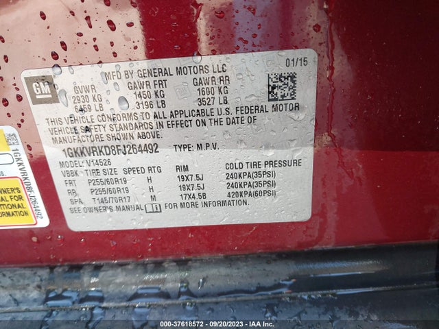 GMC Acadia Slt-1 2015 1GKKVRKD8FJ264492 Image 9