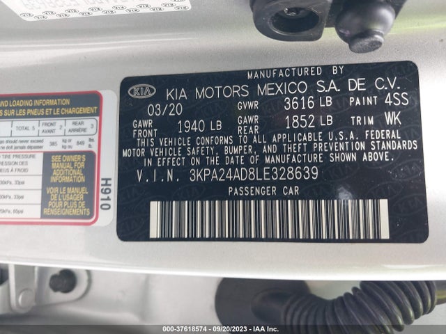 2020 KIA RIO S VIN: 3KPA24AD8LE328639