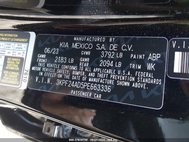 2023 KIA FORTE LXS VIN: 3KPF24AD5PE663336
