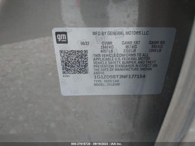 1G1ZD5ST3NF177154 Chevrolet Malibu Fwd Lt