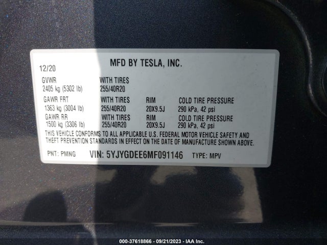 Tesla Model Y Long Range 2021 5YJYGDEE6MF091146 Image 17