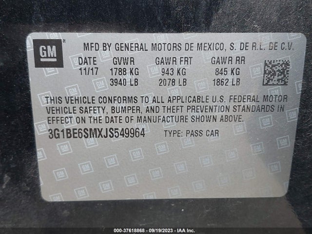 Chevrolet CRUZE LT 2018 3G1BE6SMXJS549964 Image 9