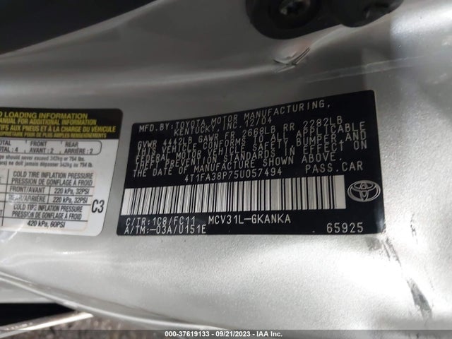 2005 TOYOTA CAMRY SOLARA SE/SLE VIN: 4T1FA38P75U057494