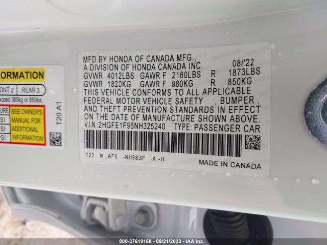 2HGFE1F95NH325240 Honda Civic Sedan Touring