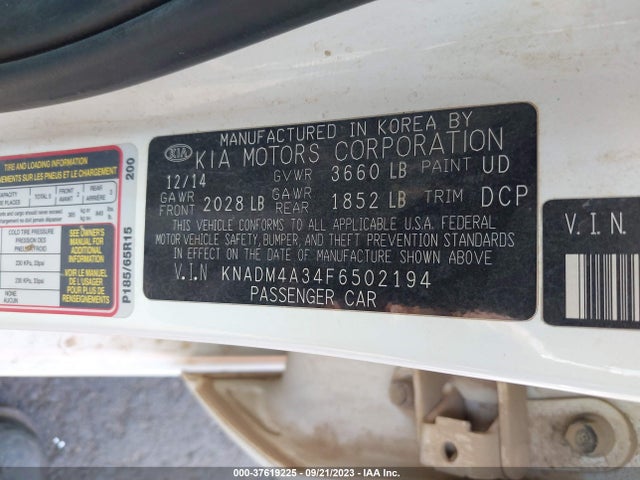 KIA RIO LX 2015 KNADM4A34F6502194 Image 9