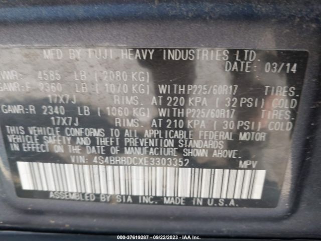 4S4BRBDCXE3303352 Subaru Outback 2.5i Premium