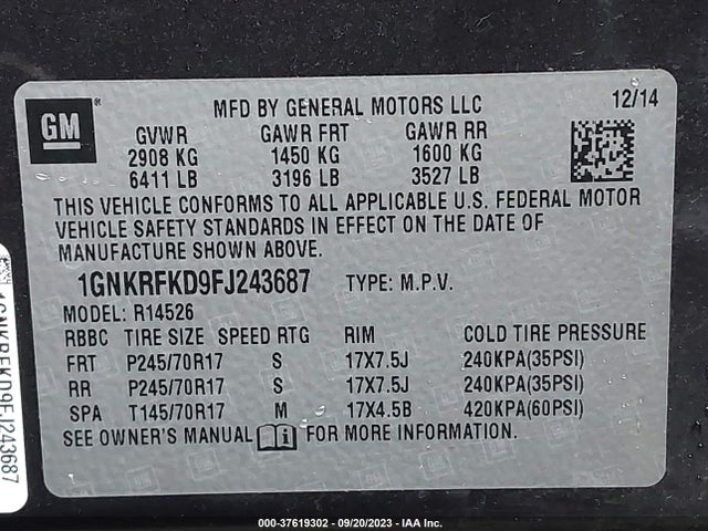 Chevrolet Traverse Ls 2015 1GNKRFKD9FJ243687 Image 9