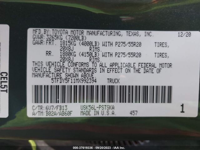 2021 TOYOTA TUNDRA 4WD 5TFDY5F11MX992394 Photo 8