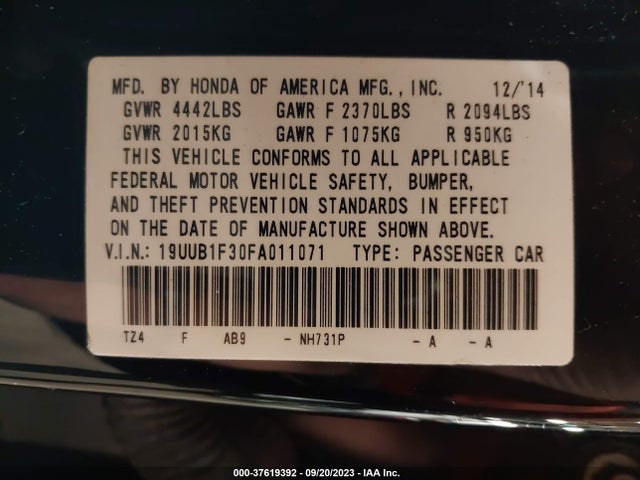 Acura TLX 2015 19UUB1F30FA011071 Image 9