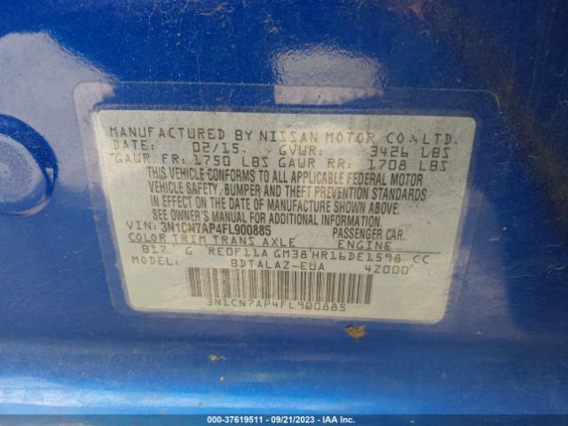 3N1CN7AP4FL900885 Nissan Versa S Plus