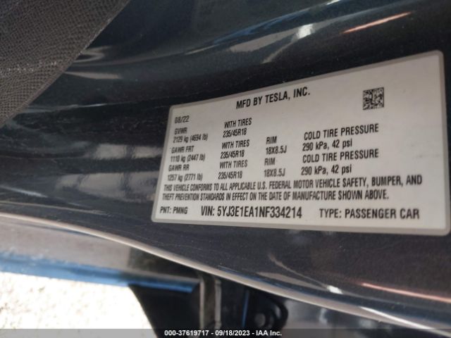 5YJ3E1EA1NF334214 Tesla MODEL 3
