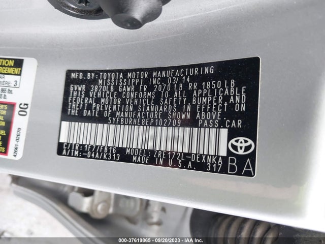 Toyota Corolla L/le/s/s Plus/le Plus 2014 5YFBURHE8EP102709 Image 15