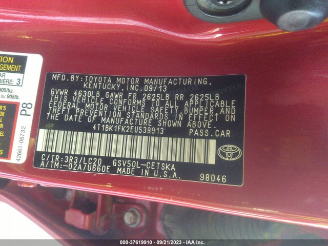 Toyota Camry Se/xle 2014 4T1BK1FK2EU539913 Image 9