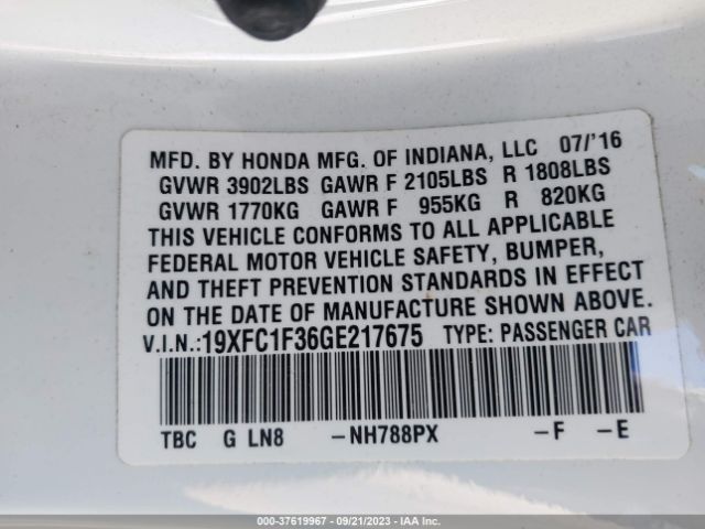 19XFC1F36GE217675 Honda Civic Sedan Ex-t