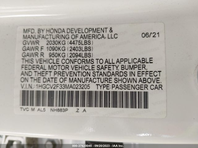 1HGCV2F33MA023205 Honda Accord Sedan Sport