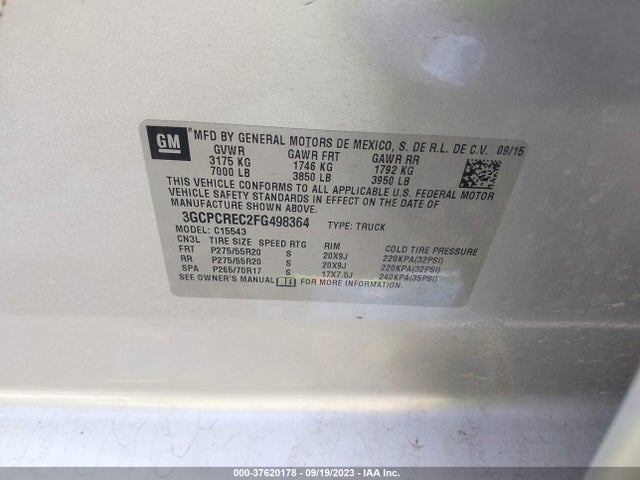 Chevrolet Silverado 1500 Lt 2015 3GCPCREC2FG498364 Image 9