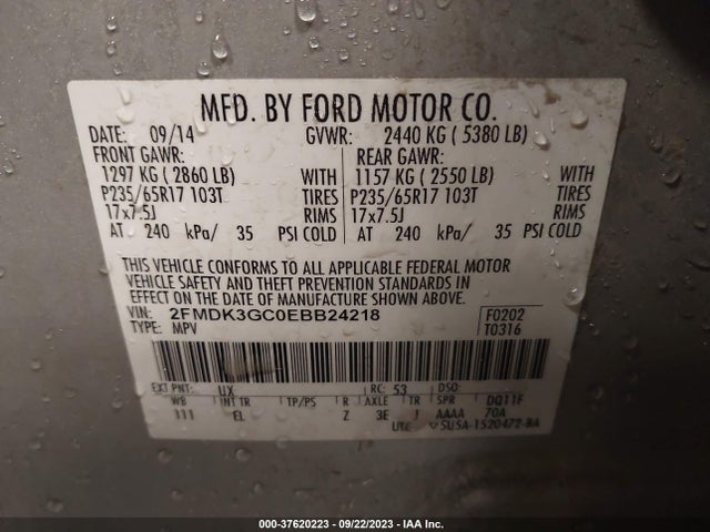 2014 FORD EDGE SE VIN: 2FMDK3GC0EBB24218