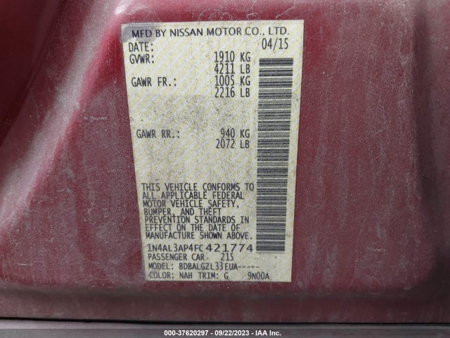 2015 NISSAN ALTIMA 2.5 VIN: 1N4AL3AP4FC421774
