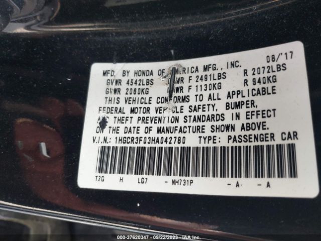 1HGCR3F03HA042780 Honda Accord Sedan Ex-l V6