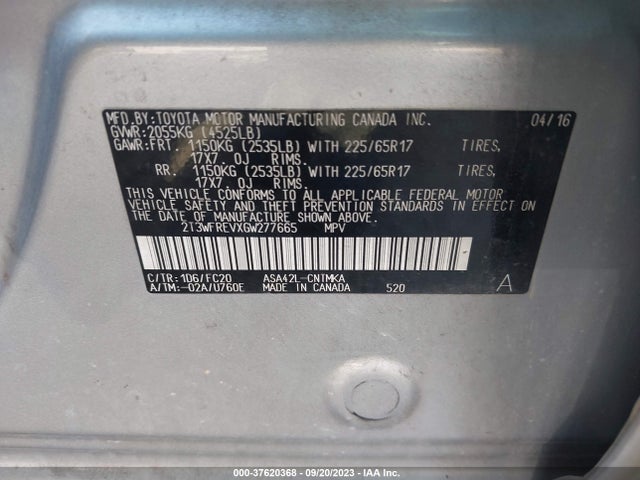 Toyota Rav4 Xle 2016 2T3WFREVXGW277665 Image 9