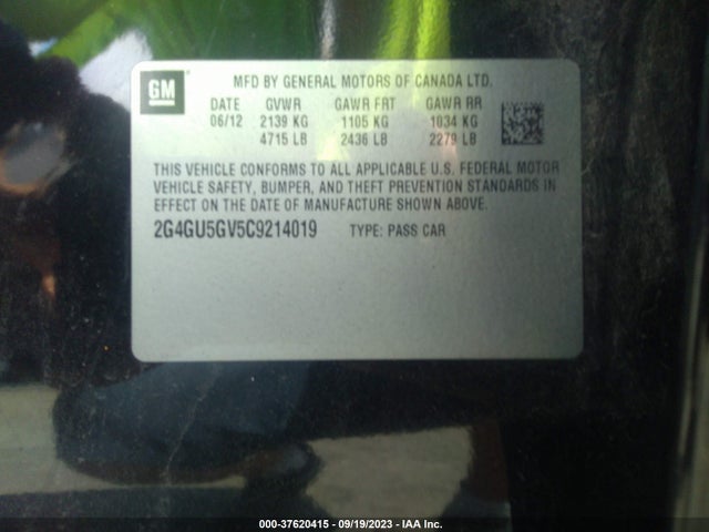 2012 BUICK REGAL TURBO PREMIUM 3 VIN: 2G4GU5GV5C9214019