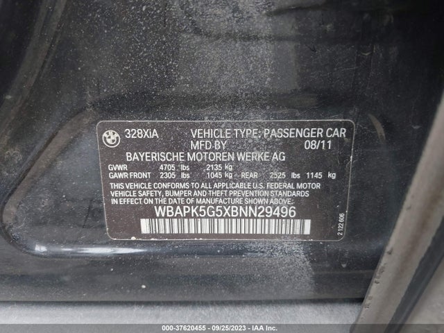 2011 BMW 3 SERIES 328I XDRIVE VIN: WBAPK5G5XBNN29496