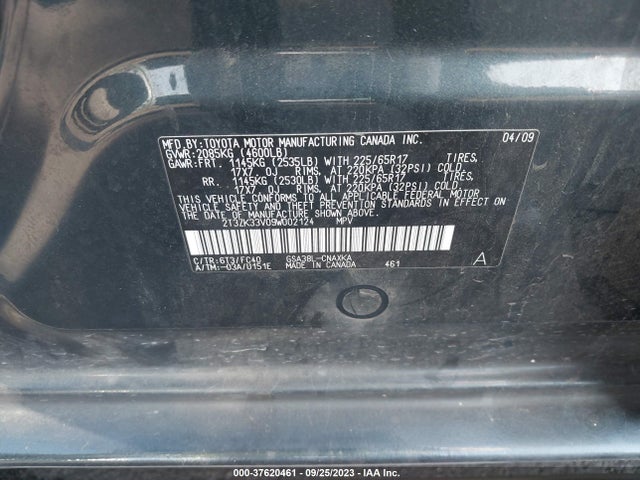 2009 TOYOTA RAV4 VIN: 2T3ZK33V09W002124