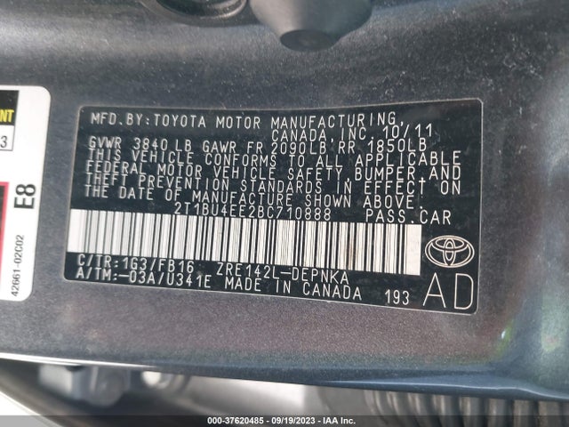 2011 TOYOTA COROLLA L/LE/S VIN: 2T1BU4EE2BC710888