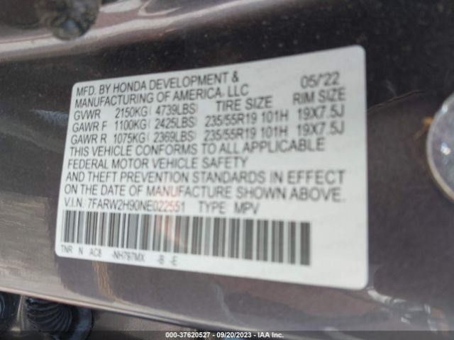 7FARW2H90NE022551 Honda Cr-v Touring