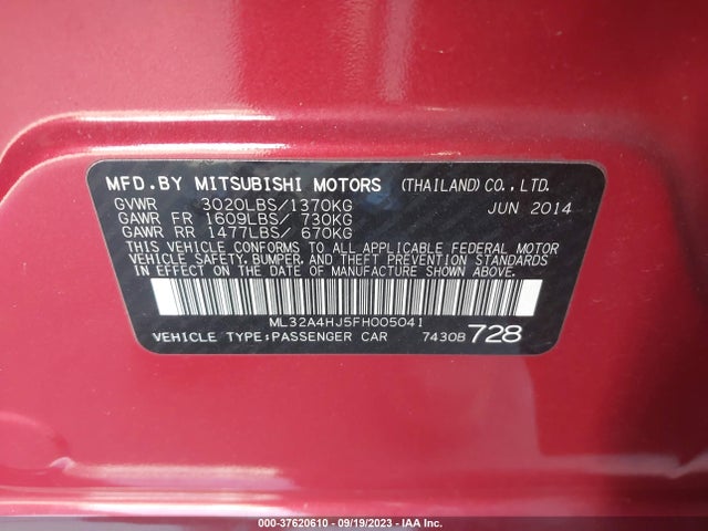 Mitsubishi Mirage Es/rf 2015 ML32A4HJ5FH005041 Image 9
