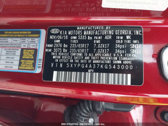5XYPG4A37KG543000 KIA SORENTO LX