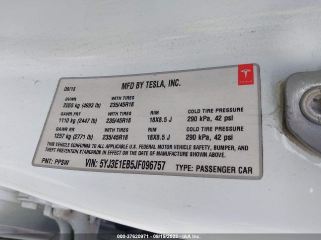 5YJ3E1EB5JF096757 Tesla Model 3 Long Range