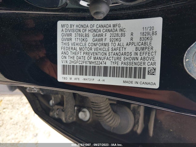 2021 HONDA CIVIC LX VIN: 2HGFC2F67MH522474