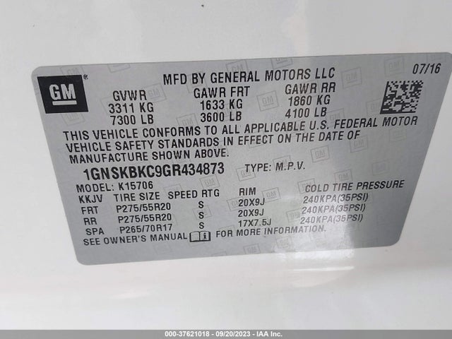 Chevrolet Tahoe Lt 2016 1GNSKBKC9GR434873 Image 9